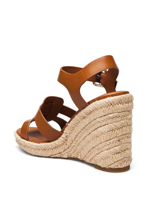 TH Sandały sk&oacute;rzane na wysokim koturnie espadryle koniakowy brąz - Buty damskie
