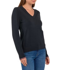TOMMY HILFIGER TH Sweter damski z dekoltem w serek ck czarny - Koszulki damskie - 3