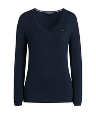 TOMMY HILFIGER TH Sweter damski z dekoltem w serek niebieski - Koszulki damskie - 4
