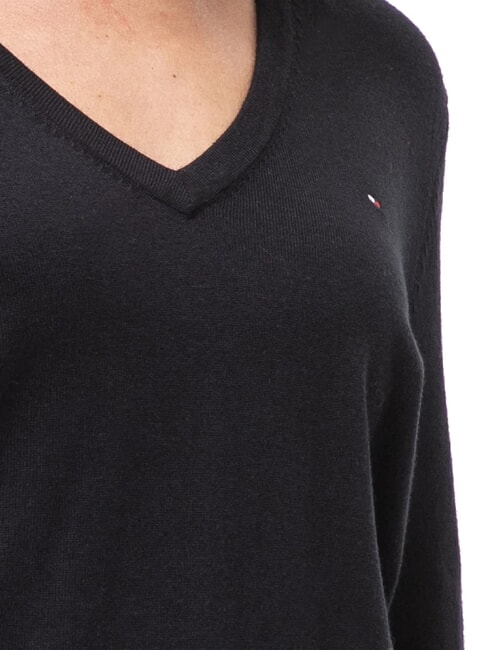 TH Sweter damski z dekoltem w serek Tommy Black - Koszulki damskie