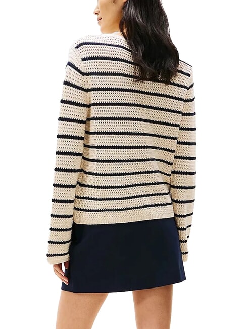 POINTELLE CROCHET Lekki sweter w paski biały porcelanowy niebieski pasek - Koszulki damskie