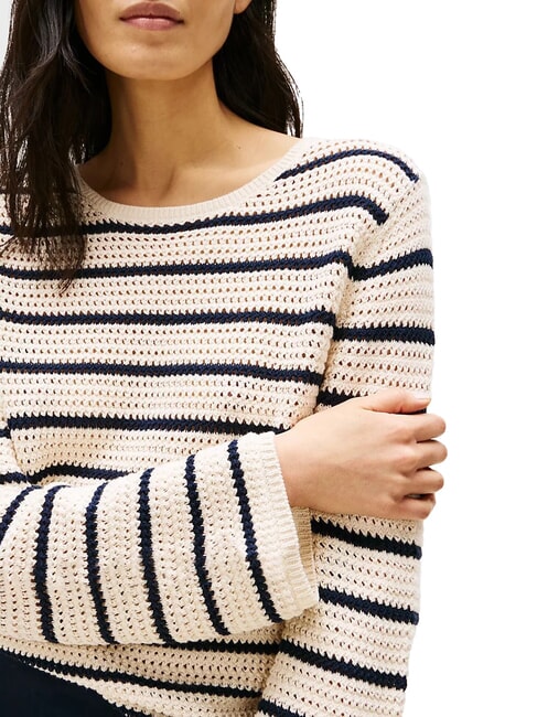 POINTELLE CROCHET Lekki sweter w paski biały porcelanowy niebieski pasek - Koszulki damskie