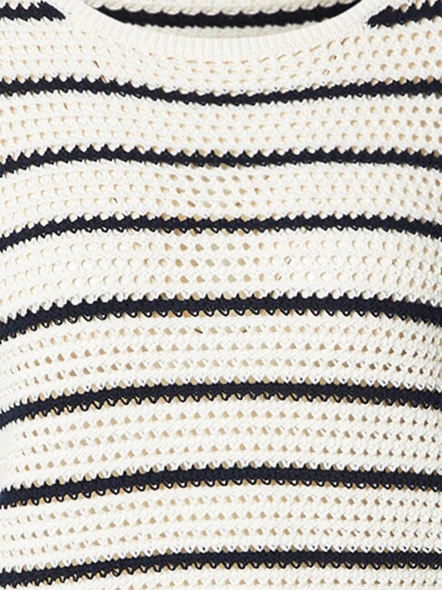 POINTELLE CROCHET Lekki sweter w paski biały porcelanowy niebieski pasek - Koszulki damskie
