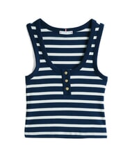 TOMMY HILFIGER HENLEY Top z 3 guzikami ciemnoniebiesko-biały bretoński pasek - Koszulki i topy damskie - 4