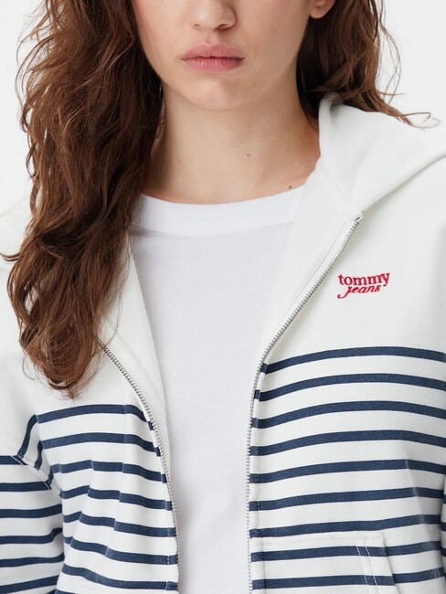 SCRIPT LOGO Bluza z kapturem z bawełny zapinana na suwak ecru / granatowy pasek - Bluzy damskie