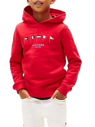 TH KIDS Bluza z kapturem z haftowaną flagą podstawowy czerwony - Bluzy dziecięce