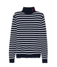 TOMMY HILFIGER TH Sweter z golfem z mieszanki bawełny ciemnoniebiesko-biały bretoński pasek - Koszulki męskie - 4
