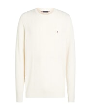 TOMMY HILFIGER TH Sweter z okrągłym dekoltem i splotem warkoczowym płatek kości słoniowej - Koszulki męskie - 4