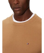 TOMMY HILFIGER TH Sweter z okrągłym dekoltem w kształcie plastra miodu pł&oacute;tno safari - Koszulki męskie - 3