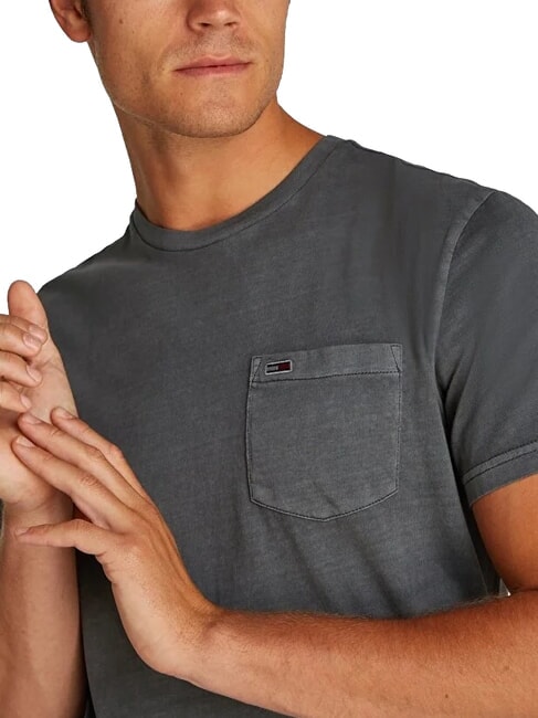 TH JEANS Koszulka z kr&oacute;tkim rękawem i kieszenią wyprane na czarno - Koszulki męskie