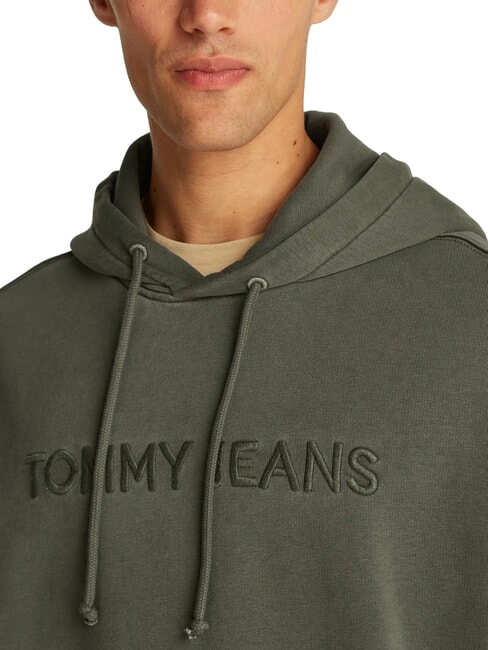 TH JEANS Bluza z kapturem z haftowanym logo zmęczenie zielone - Bluzy męskie