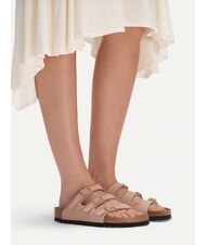 BIRKENSTOCK FLORIDA Klapki ze sk&oacute;ry nubukowej z trzema paskami miękki r&oacute;ż - Buty damskie - 5