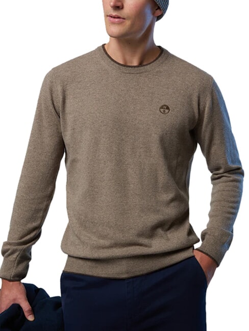 N|S Sweter z okrągłym dekoltem melanż orzechowy - Koszulki męskie