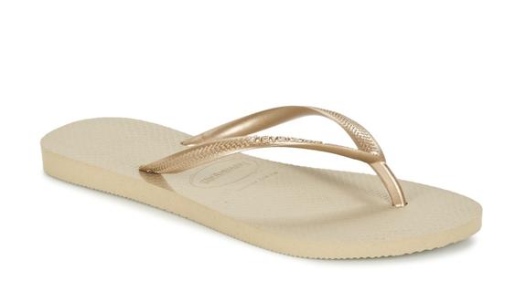 SLIM Klapki SZARY PIASKOWY/JASNY ZŁOTY - Buty damskie
