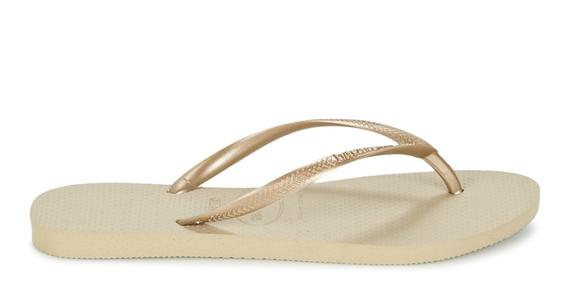 SLIM Klapki SZARY PIASKOWY/JASNY ZŁOTY - Buty damskie