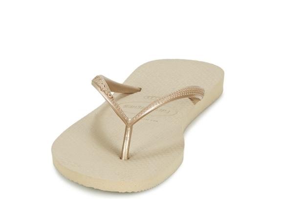 SLIM Klapki SZARY PIASKOWY/JASNY ZŁOTY - Buty damskie