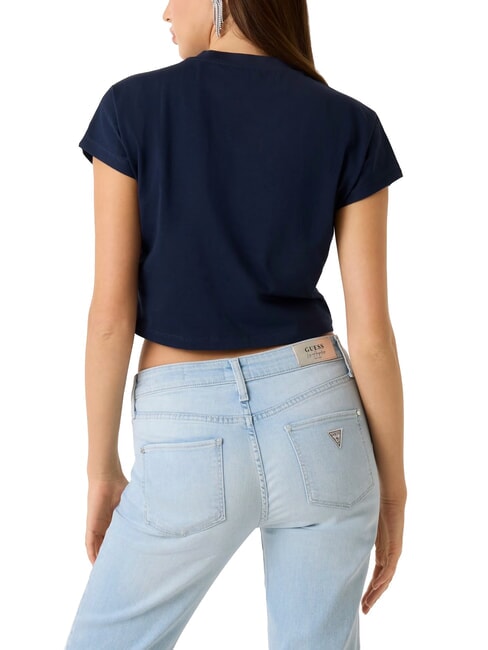 SCRIPT CROP Kr&oacute;tki T-shirt zaczerniony niebieski - Koszulki i topy damskie