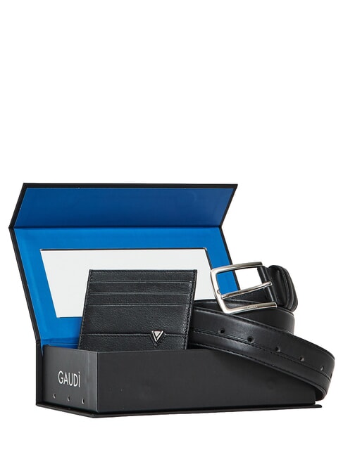 GIFT BOX Zestaw z paskiem i uchwytem na karty CZARNY - Paski