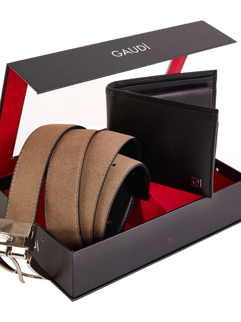 GIFT BOX Zestaw paska i portfela czarny/piaskowy - Paski