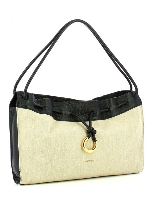 CAMPIONARIO - ISABELA CANVAS Torba typu hobo z pł&oacute;tna i sk&oacute;ry naturalny/czarny - Torby damskie
