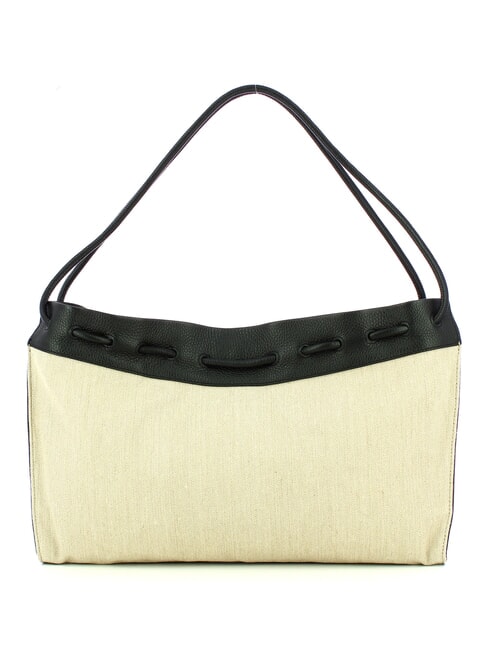 CAMPIONARIO - ISABELA CANVAS Torba typu hobo z pł&oacute;tna i sk&oacute;ry naturalny/czarny - Torby damskie