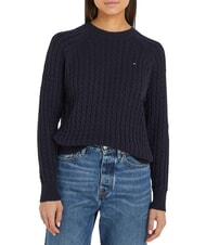 TOMMY HILFIGER TH Bawełniany sweter z okrągłym dekoltem pustynne niebo - Koszulki damskie - 2