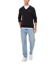 TOMMY HILFIGER TH JEANS  Bawełniany sweter z dekoltem w serek czarny - Koszulki męskie - 3
