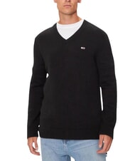 TOMMY HILFIGER TH JEANS  Bawełniany sweter z dekoltem w serek czarny - Koszulki męskie - 4