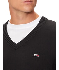 TOMMY HILFIGER TH JEANS  Bawełniany sweter z dekoltem w serek czarny - Koszulki męskie - 6