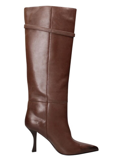 ME25 Wysokie buty, obcas 9 cm, ze sk&oacute;ry ciemnobrązowy - Buty damskie