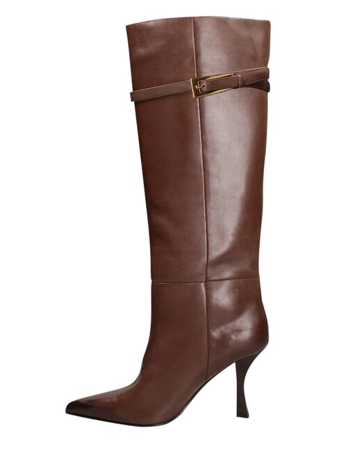 ME25 Wysokie buty, obcas 9 cm, ze sk&oacute;ry ciemnobrązowy - Buty damskie