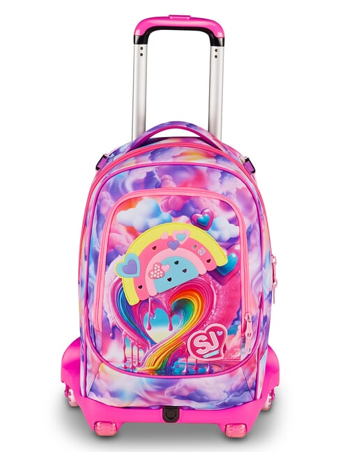 JOYFUL PINS GIRL Plecak na k&oacute;łkach 3 w 1 fuksja fluorescencyjna - Plecaki z w&oacute;zkiem