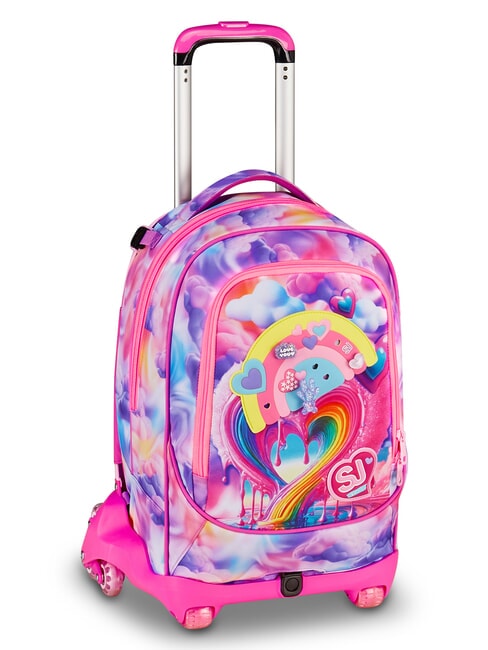 JOYFUL PINS GIRL Plecak na k&oacute;łkach 3 w 1 fuksja fluorescencyjna - Plecaki z w&oacute;zkiem