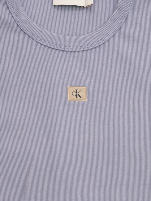 WASHED WOVEN LABEL Koszulka bawełniana z kr&oacute;tkim rękawem fioletowy - Koszulki i topy damskie