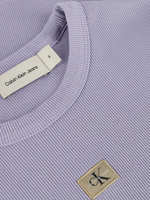 WASHED WOVEN LABEL Koszulka bawełniana z kr&oacute;tkim rękawem fioletowy - Koszulki i topy damskie