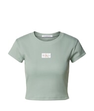 CALVIN KLEIN WOVEN LABEL Koszulka bawełniana z kr&oacute;tkim rękawem szary - Koszulki i topy damskie - 5