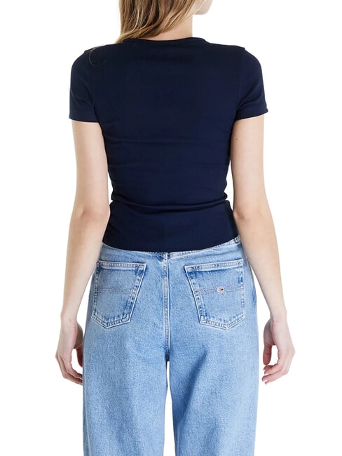TH JEANS Prążkowana koszulka z kr&oacute;tkim rękawem ciemna noc granatowa - Koszulki i topy damskie