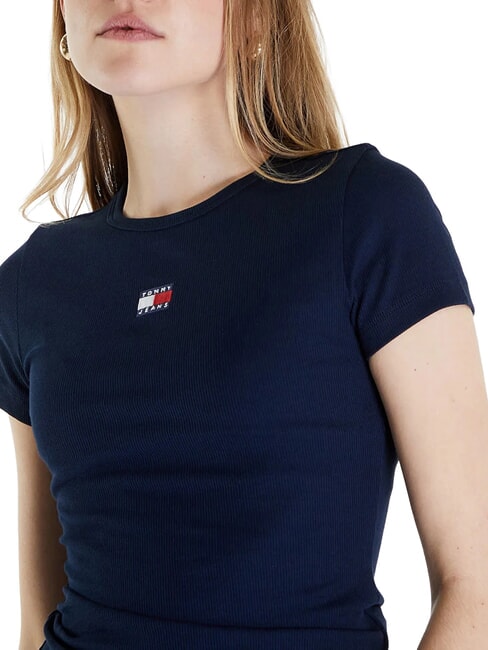 TH JEANS Prążkowana koszulka z kr&oacute;tkim rękawem ciemna noc granatowa - Koszulki i topy damskie
