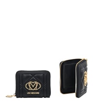 LOVE MOSCHINO EMBOSSED QUILTED Średni portfel, zapinany na zamek Czarny - Portfele damskie - 3