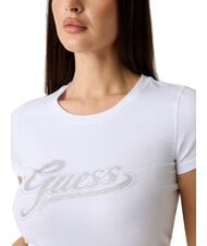 GUESS GLITTER LOGO Błyszcząca koszulka z kr&oacute;tkim rękawem czysto biały - Koszulki i topy damskie - 4