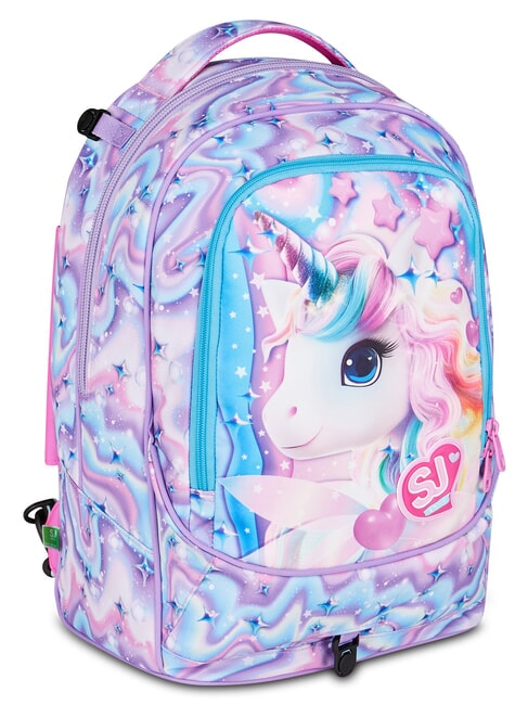 GLOW LED UNICORN GIRL Plecak na k&oacute;łkach 3 w 1 miękki liliowy - Plecaki z w&oacute;zkiem